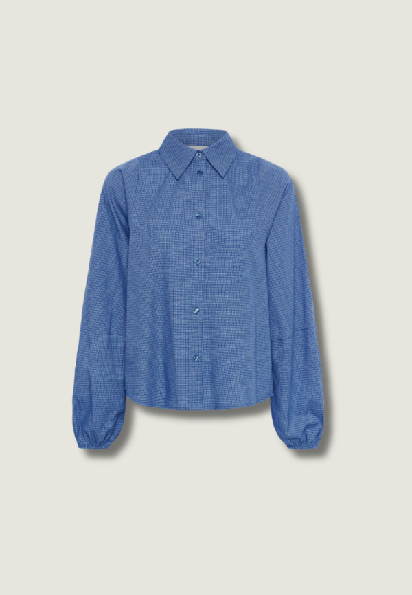 MEW Ilse Balloon Sleeve Shirt | Clear Blue Check