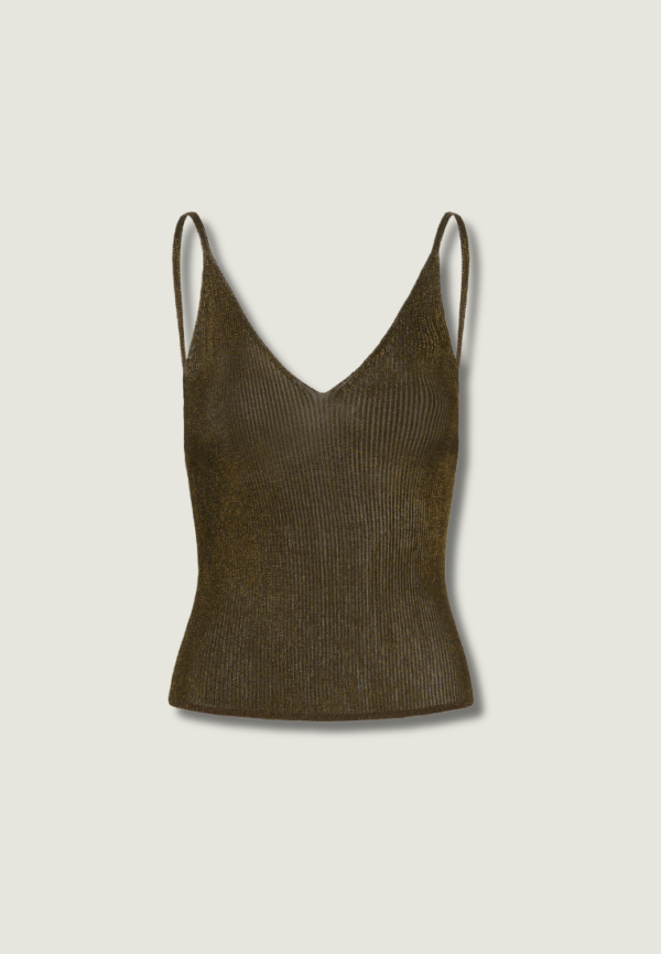 GESTUZ Silvi Singlet top | Olive Metallic
