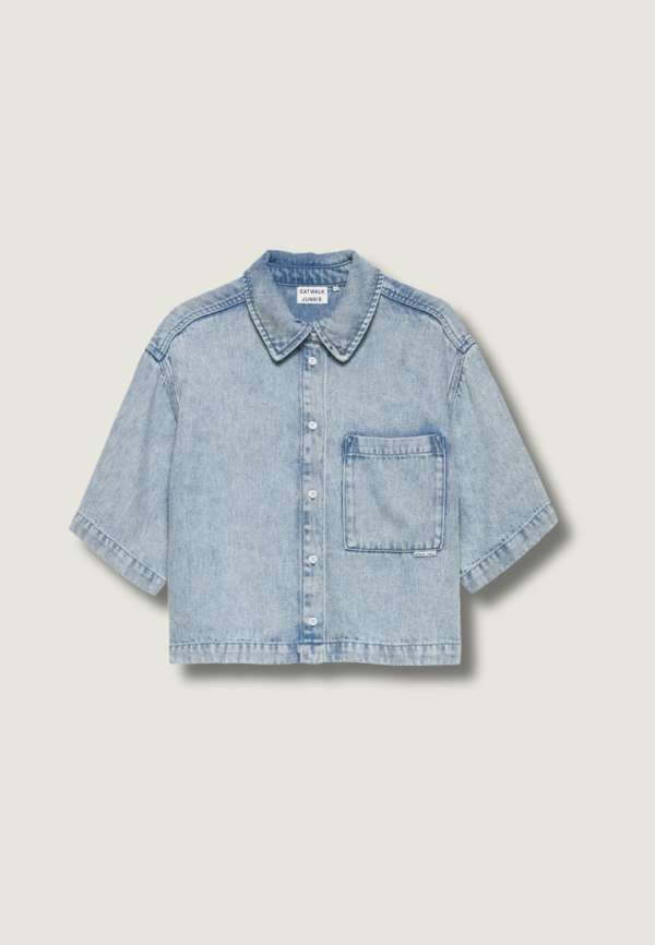 CATWALK JUNKIE Short sleeve denim blouse | Light Blue