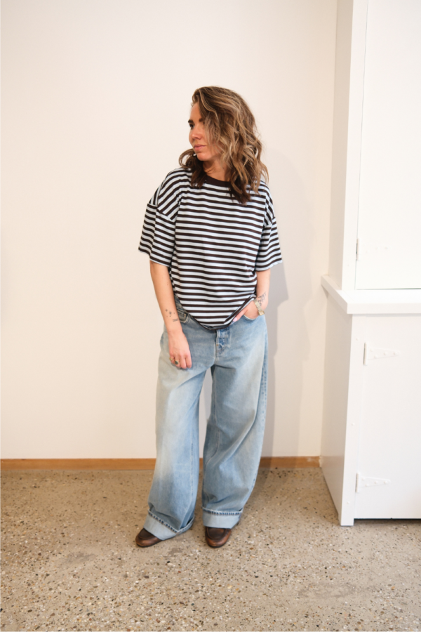 FRENKIE Striped Shirt | Brown & Baby blue