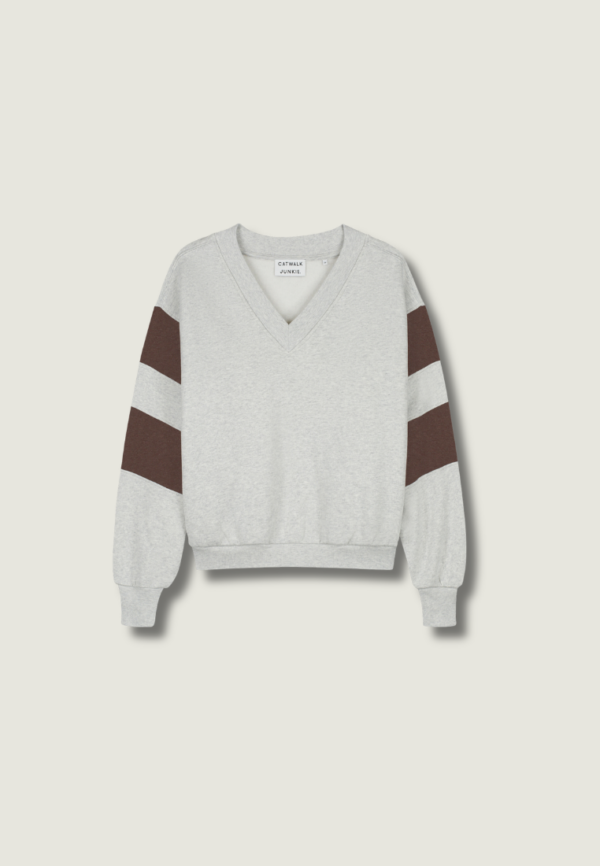 CATWALK JUNKIE Sporty V-neck Sweater | Light Grey Melange