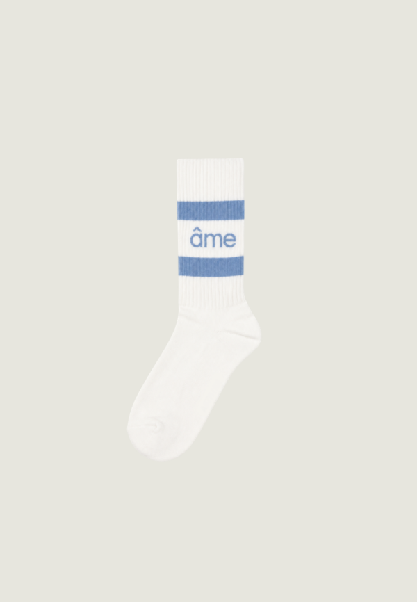 ÂME Diego Socks | White w/ Blue Lines