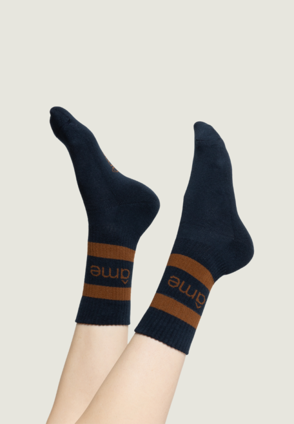 ÂME Diego Socks | Dark Blue w/ Camel lines
