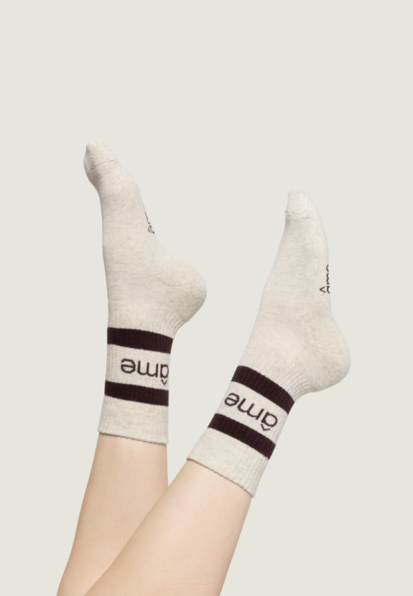 ÂME Diego Socks | Ecru w/ Plum Lines