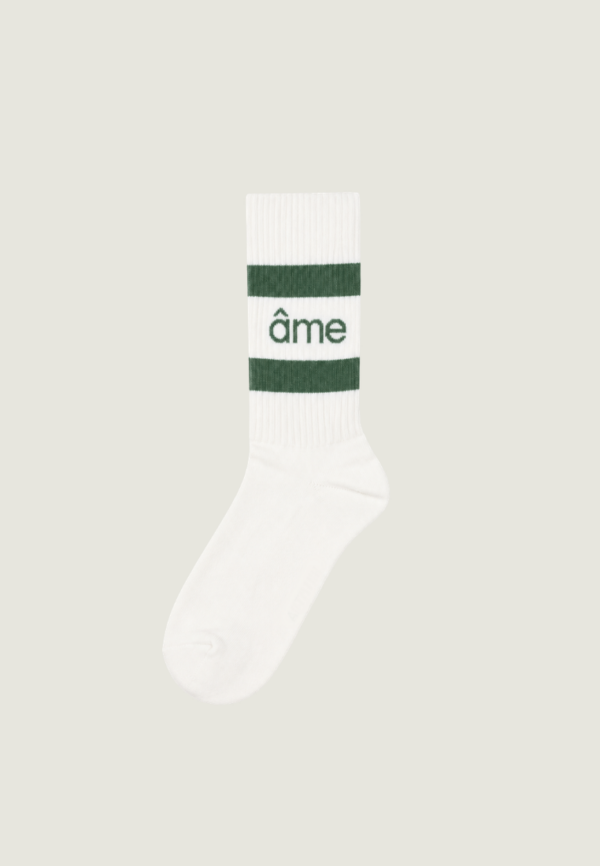 ÂME Diego Socks | White w/ Green Lines